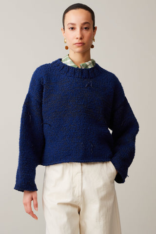 LEWISTON SWEATER | INDIGO BOUCLE COTTON YARN